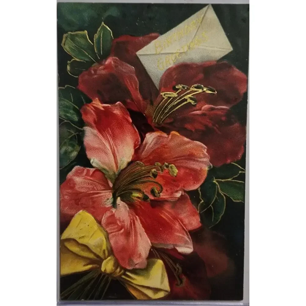 Lot Of Four Vintage Antique Embossed Postcards Flowers Birthday